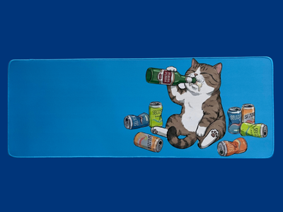 Drunk Cat  with Beer Cans (Blue) Desk Mat